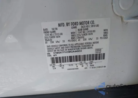 2021 Ford Explorer Limited z USA, uszkodzony, nr VIN 1FMSK7FH3MGA44933